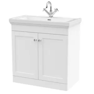 image of Nuie Classique 800mm Floor Standing 2-door Unit & Basin 1 Tap Hole - Satin White