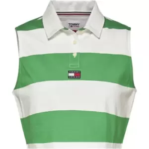 Image of Tommy Jeans Tjw Crop Badge Stripe Sl Polo - Green