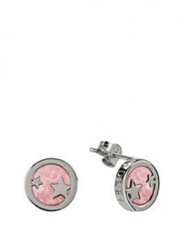 image of Radley Sterling Silver Star Pink Enamel Disc Stud Ladies Earrings