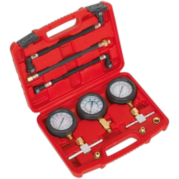 Image of Sealey 3 Piece Motorcycle Compression and Fuel Pressure Gauge Set