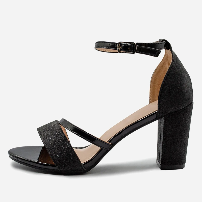 Image of Where's That From 'Perla' Mid High Block Heel Sandals With Ankle Strap Black