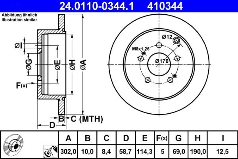 Image of ATE 24.0110-0344.1 Brake disc solid, Coated Brake Disc (82)