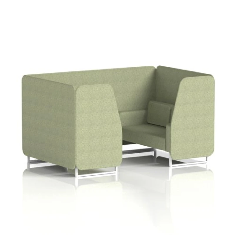 Image of Brixworth 4 Seater Office Booth with Front Panel - White Legs in Rivet Fabric - Burnish Panels and Sofa