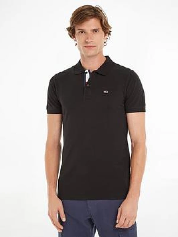 Image of Tommy Jeans Mens Slim Short-Sleeve Polo Shirt - Black Male S