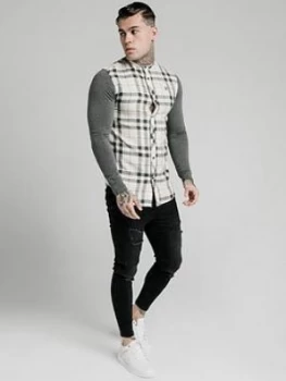 SikSilk Long Sleeve Flannel Check Granddad Shirt - Multi