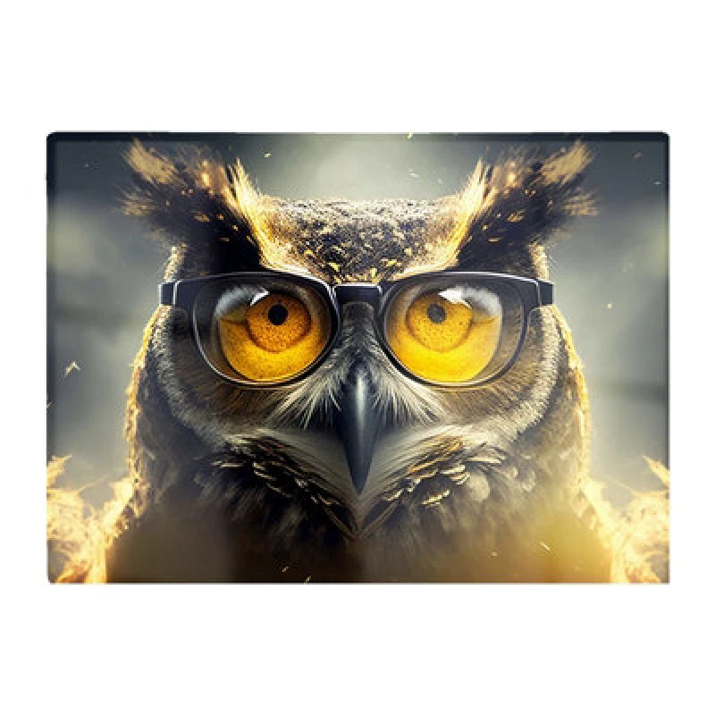 Image of Warren Reed Designer Owl With Glasses Splashart Glass Chopping Board
