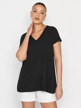Image of Long Tall Sally Black Rib V Neck Swing Top, Black, Size 10, Women