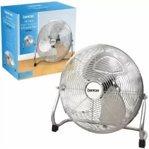 Image of Benross 42209 18" High Velocity 3-Speed Floor Table Fan Adjustable 120° Tilt Head Ideal for Home Office Gym Living Room, 100W, Chrome