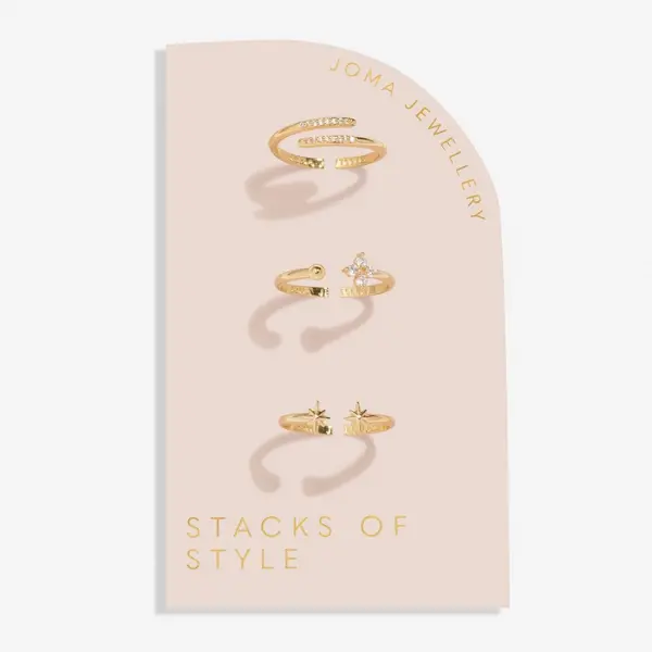 Image of Joma Jewellery Stacks Of Style Star & Zirconia Gold Plated Set Of