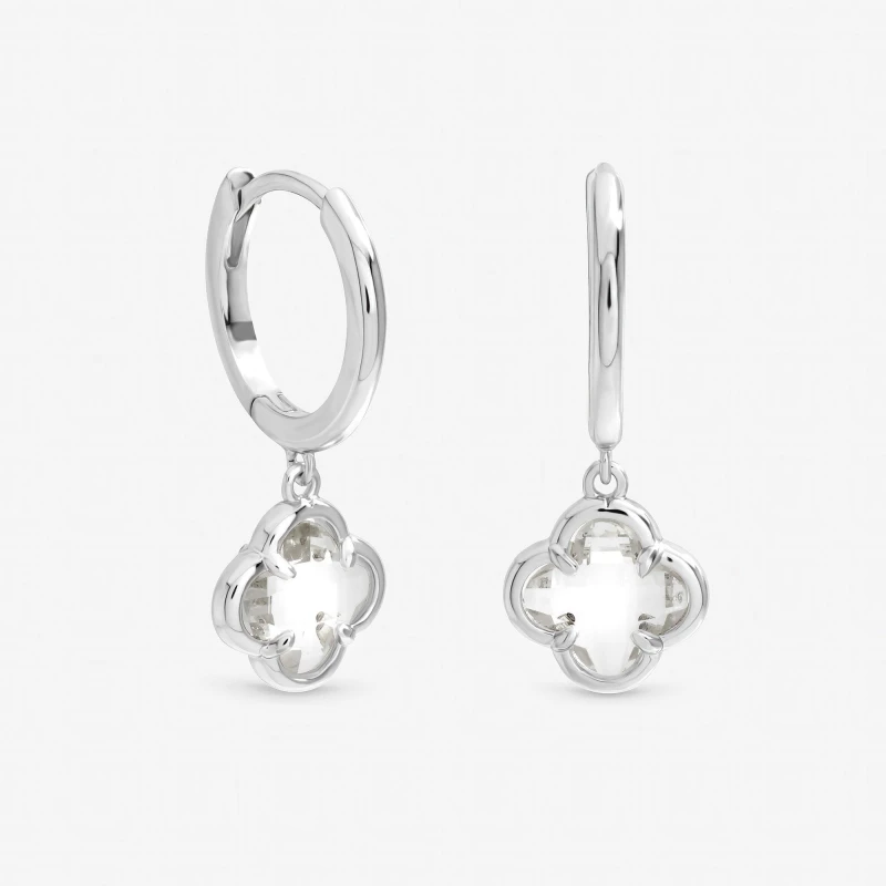 Image of Inicio Sterling Silver Plated Clover Charm Huggie Hoops Huggie Earrings One Size Silver 40055311000
