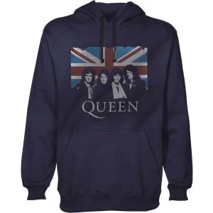 image of Queen - Union Jack Mens Large Pullover Hoodie - Navy Blue