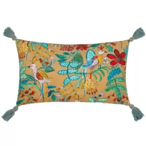 Image of Orilla Floral Tasselled Cushion Multicolour/Teal, Multicolour/Teal / 30 x 50cm / Polyester Filled