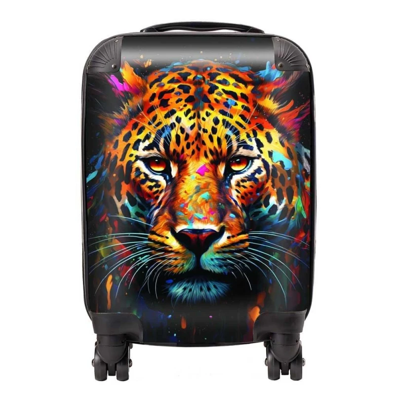 Image of Warren Reed - Designer Splashart Leopard Face Suitcase in Brown Size: Large Brown Unisex Large