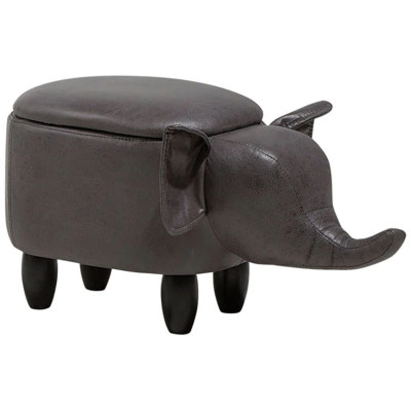 Image of Beliani Storage Animal Stool Elephant Faux Leather Dark Grey Elephant