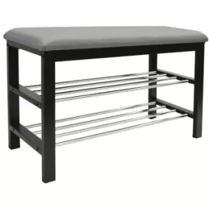 Image of STATIC - 2 Tier Shoe Storage Hallway Bench with Padded Seat - Black / Grey - Black / Silver / Grey