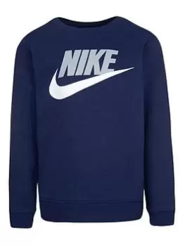 image of Nike Kids Boys Club Longevity Crew Sweat, Dark Blue, Size 3-4 Years