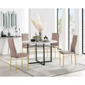 Image of Furniture Box Adley Grey Concrete Effect Storage Dining Table and 4 Cappuccino Milan Gold Leg Chairs