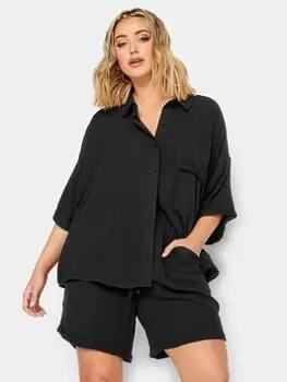 Image of Yours Crinkle Shirt Co-ord Black, Size 20, Women