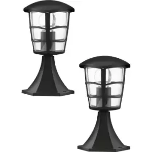 image of 2 PACK IP44 Outdoor Pedestal Light Black Aluminium Lantern 60W E27 Wall Post