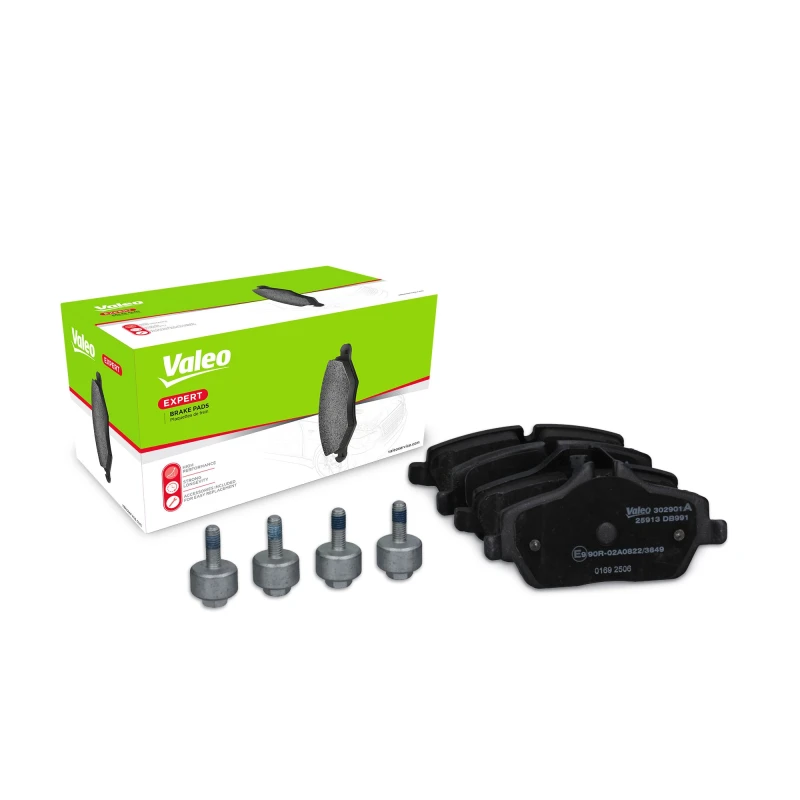 Image of VALEO 302901A Brake pad set EXPERT Front Axle, excl. wear warning contact, with anti-squeak plate Brake Pad Set,disc brake (402)