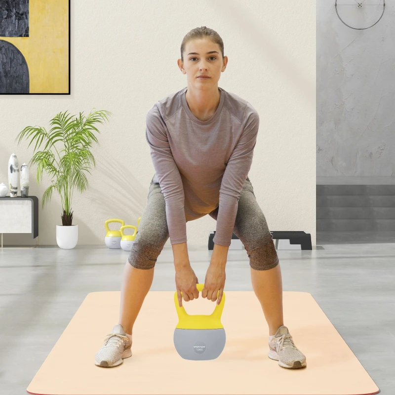 Image of SPORTNOW 12KG Kettlebell with Soft Body and Non-Slip Handle, Yellow, Grey, Yellow A91-340V04YL