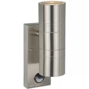 Image of Lucide ARNE-LED - Up Down Wall Spotlight Outdoor, PIR Sensor - Ø6,3cm - LED - GU10 - 2x5W 2700K - IP44 - Satin Chrome