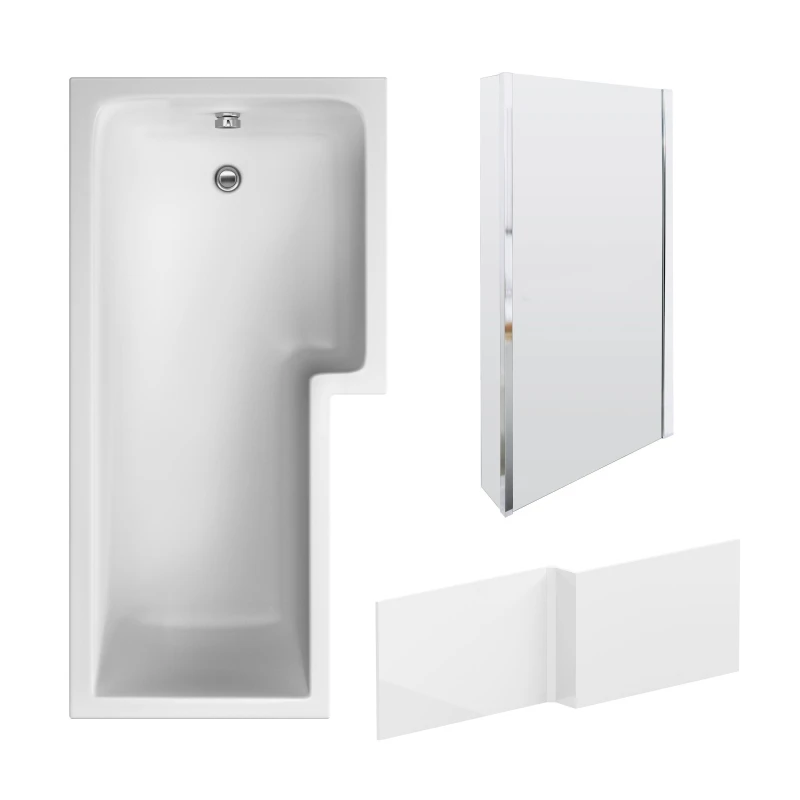 Image of Balterley L Shape Bathtub Front Panel and Bath Screen Chrome Silver