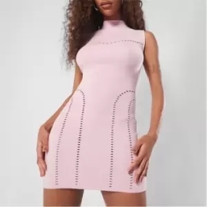 Missguided Rib High Neck Cut Out Knit Mini Dress - Pink