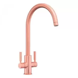 image of Rangemaster Brushed Copper Twin Lever Kitchen Tap - Intense