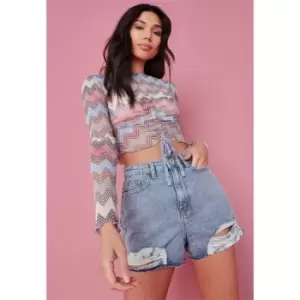 image of Missguided Geometric Zigzag Mesh Ruched Top - Multi