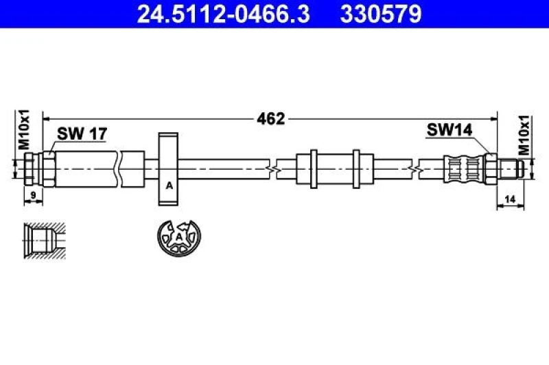 Image of ATE 24.5112-0466.3 Brake Hose without clamp holder Brake Hose (83)