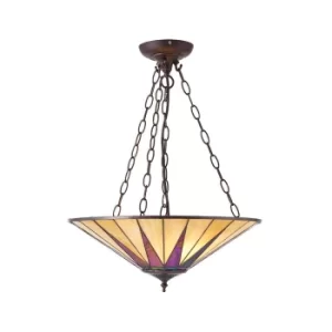 Image of Dark 3 Light Large Ceiling Pendant Bronze, Amber, Tiffany Glass, E27