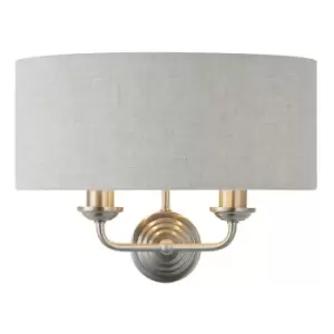 Image of Highclere Shade Wall Lamp Brushed Chrome Plate, Natural Linen