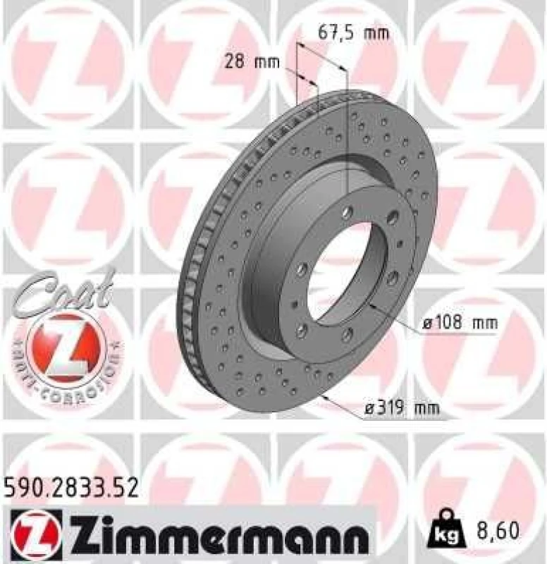 Image of ZIMMERMANN Brake disc ZIMMERMANN 590.2833.52