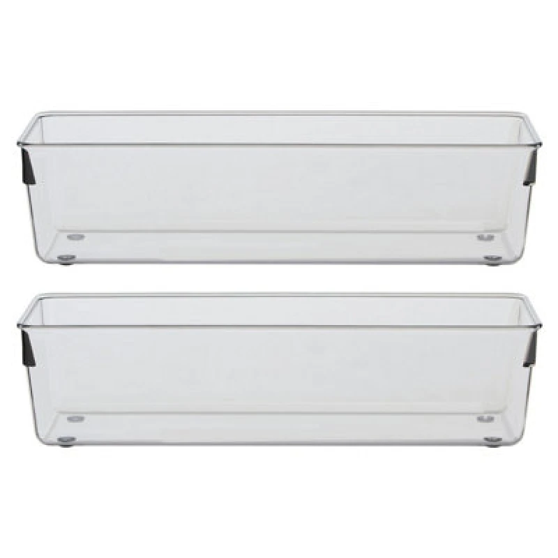 Image of Orsina Sturdy Build Small Set Of Two Slim Kitchen Organisers, Integrated Handle Narrow Storage Boxes For Fridge