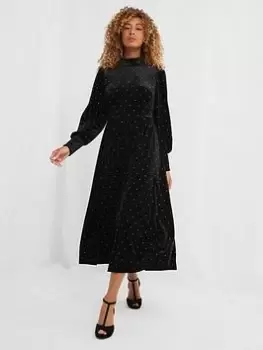 image of Joe Browns Velour High Neck Midi Dress -black, Black, Size 10, Women