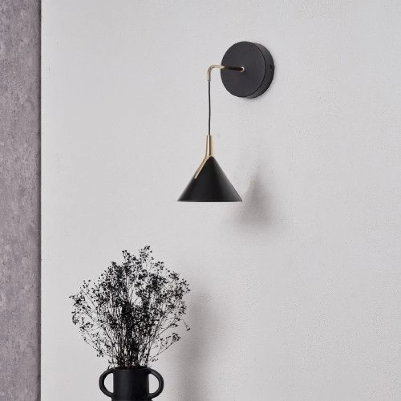 Image of Ruma Matt Black & Gold LED Wall Light Black Unisex