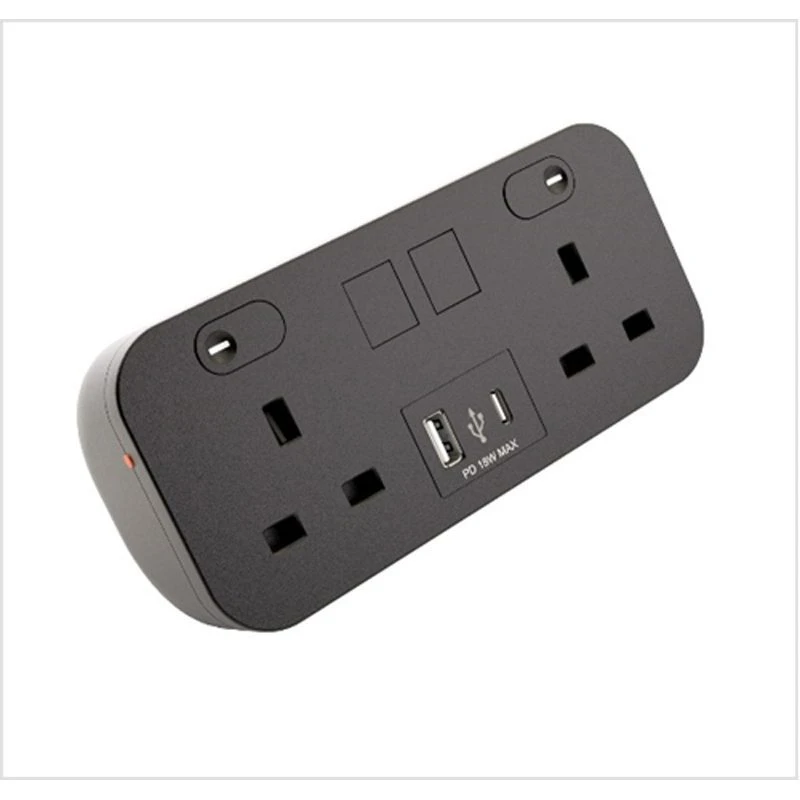 Image of POWERDATA ICON BLACK DESKTOP 2X POWER - DUAL USB A&C