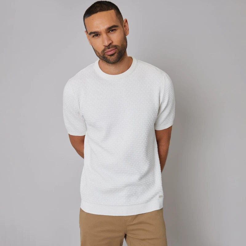 Image of Threadbare Textured Front Knitted T-Shirt Natural