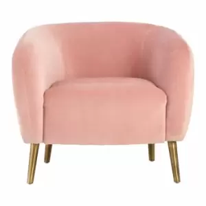 Image of Interiors by PH Round Armchair Pink Velvet Gold Finish Metal Legs
