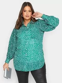 Image of Yours Dalmatian Pleat Sleeve Shirt - Green , Green, Size 14, Women