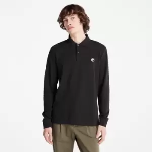 Image of Timberland Millers River Long-sleeve Pique Polo Shirt For Men In Black Black, Size XL