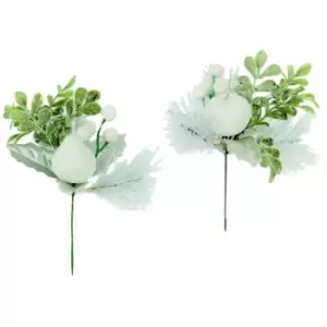 Image of Premier White Apple & Pear Pick Christmas Decoration (Pack Of 2) (One Size) (White/Green)