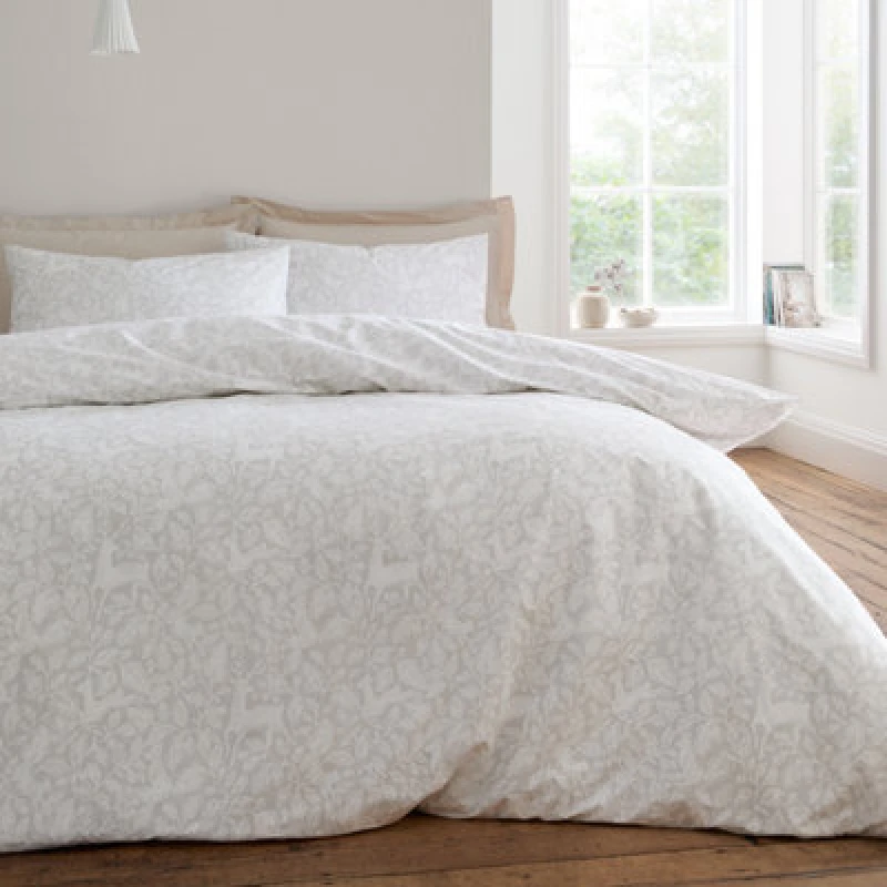 Image of Bianca Fine Linens Woodland 200 Thread Count Cotton Reversible Duvet Cover Set With Pillowcases Natural