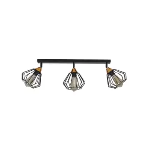 image of Vesta Black Ceiling Spotlight Bar Wire Shades 3x E27