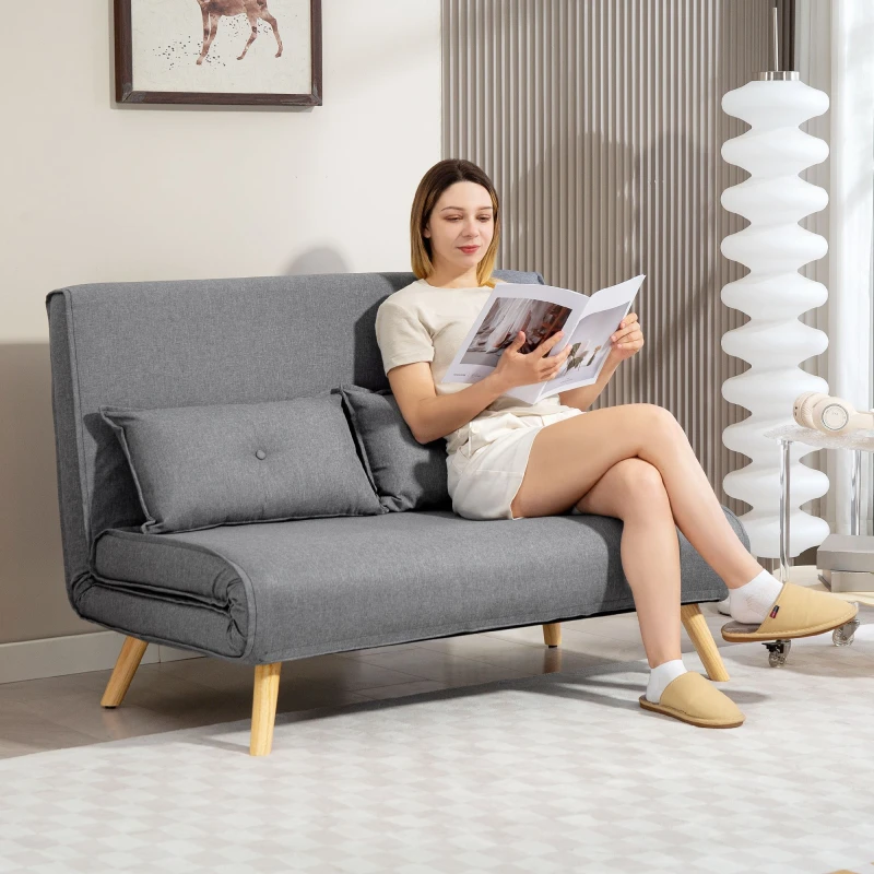 Image of HOMCOM HOMCOM 2 Seater Sofa Bed, Click Clack Convertible Bed Settee with Pillows in Grey Grey 2 Seater Unisex 5063603859715