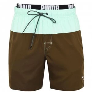 image of Puma 2-Colour Medium Length Swim Shorts - Grey/Green