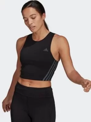 Image of adidas Run Icons 3-stripes Cooler Running Crop Top, Black Size XL Women