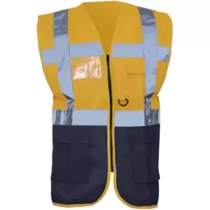 image of Yoko Hi-Vis Premium Executive/Manager Waistcoat / Jacket (L) (Orange/Navy) - Orange/Navy