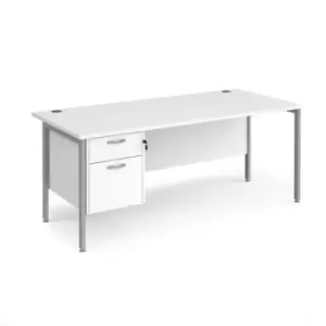 image of Office Desk Rectangular Desk 1800mm With Pedestal White Top With Silver Frame 800mm Depth Maestro 25 MH18P2SWH